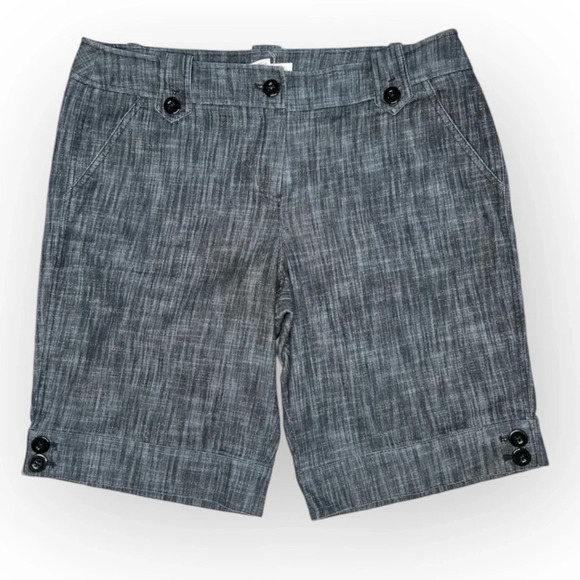 Sandro Women's Gray Blue Chambray Chino Shorts Size 14 Casual Textured 11” - Picture 1 of 16